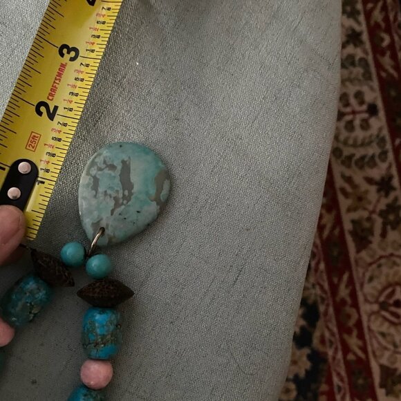 Huge Chunky Turquoise Slab Necklace Statement Boho Western Heart Clasp Gift - Picture 4 of 4